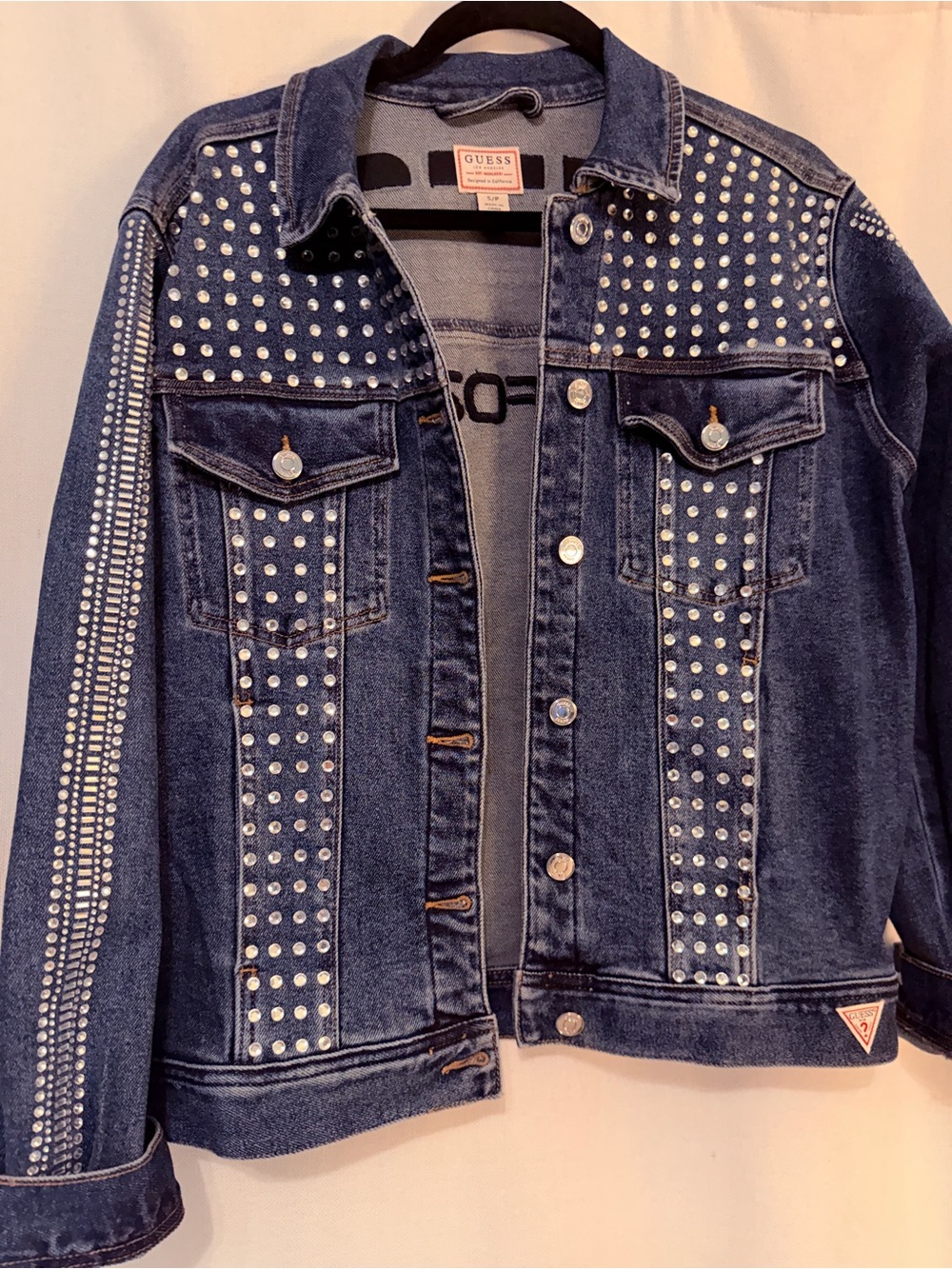Guess Dark Blue Denim Jacket with Silver Stud Detailing